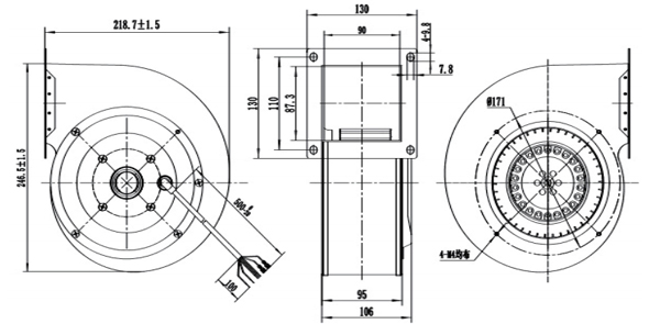 Dimension of DG160A-A092B2-00 Forward Curved Single Inlet Φ 160-62 Dimension of DG160A-A092B2-00 Forward Curved Single Inlet Φ 160-62